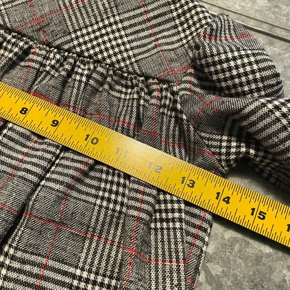 Vintage YSL Yves Saint Laurent Girls Dress 4 Long Sleeve Plaid Velvet Gray Black